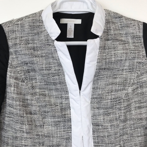 Chicos Black White Trim Tweed Jacket 1 Medium 8 - Picture 2 of 8